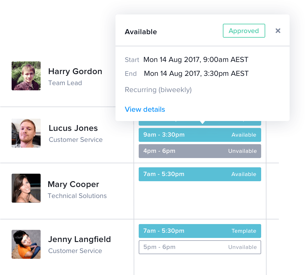 Manage availability of employees and contractors