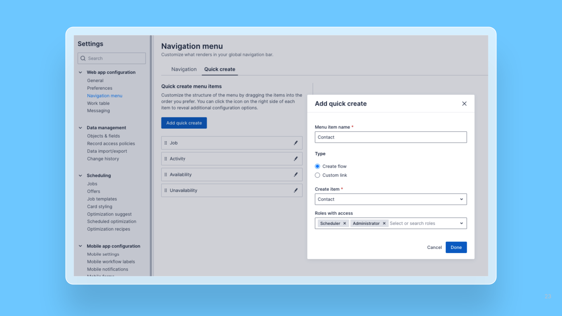 Customizable quick create menu (Beta) cover image