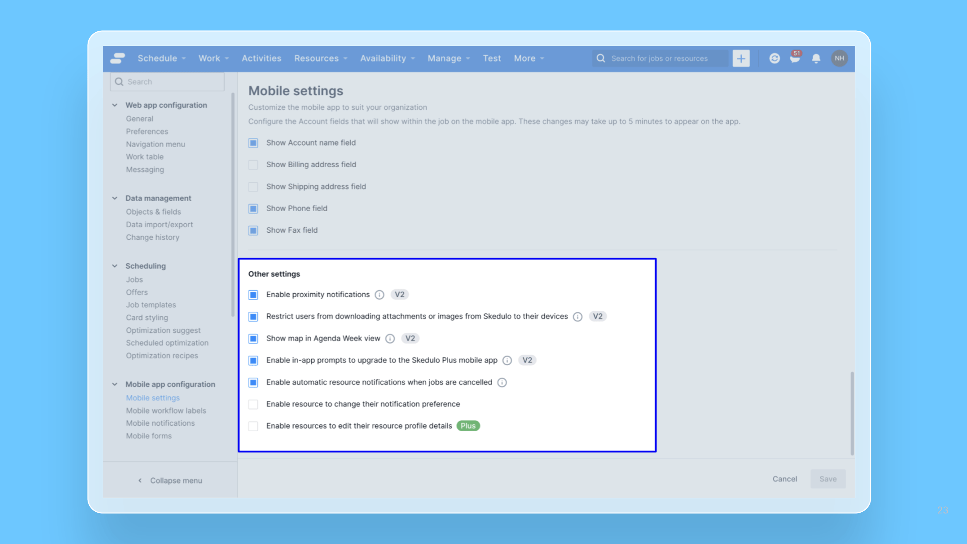 New indicators for Skedulo Plus mobile settings in the web app cover image
