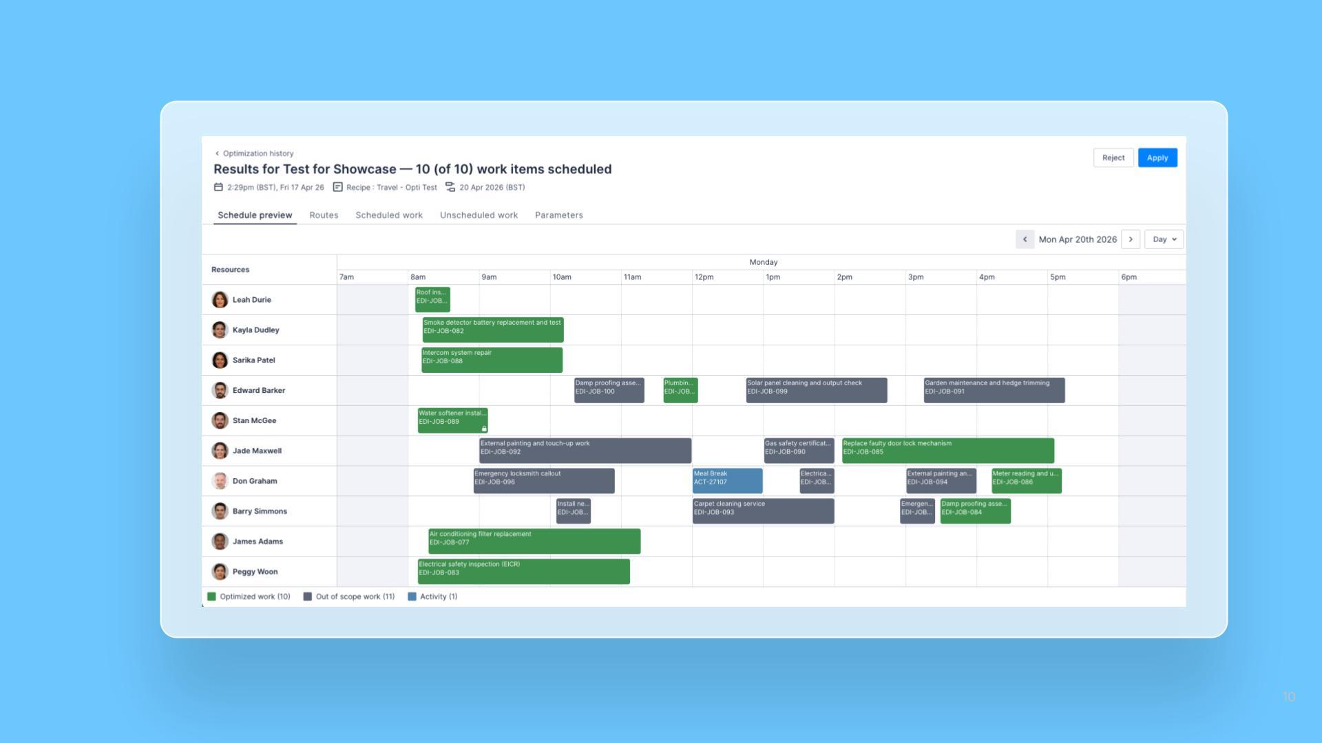 Optimization results improvement: color-coded schedule preview to distinguish optimized and out-of-scope work cover image