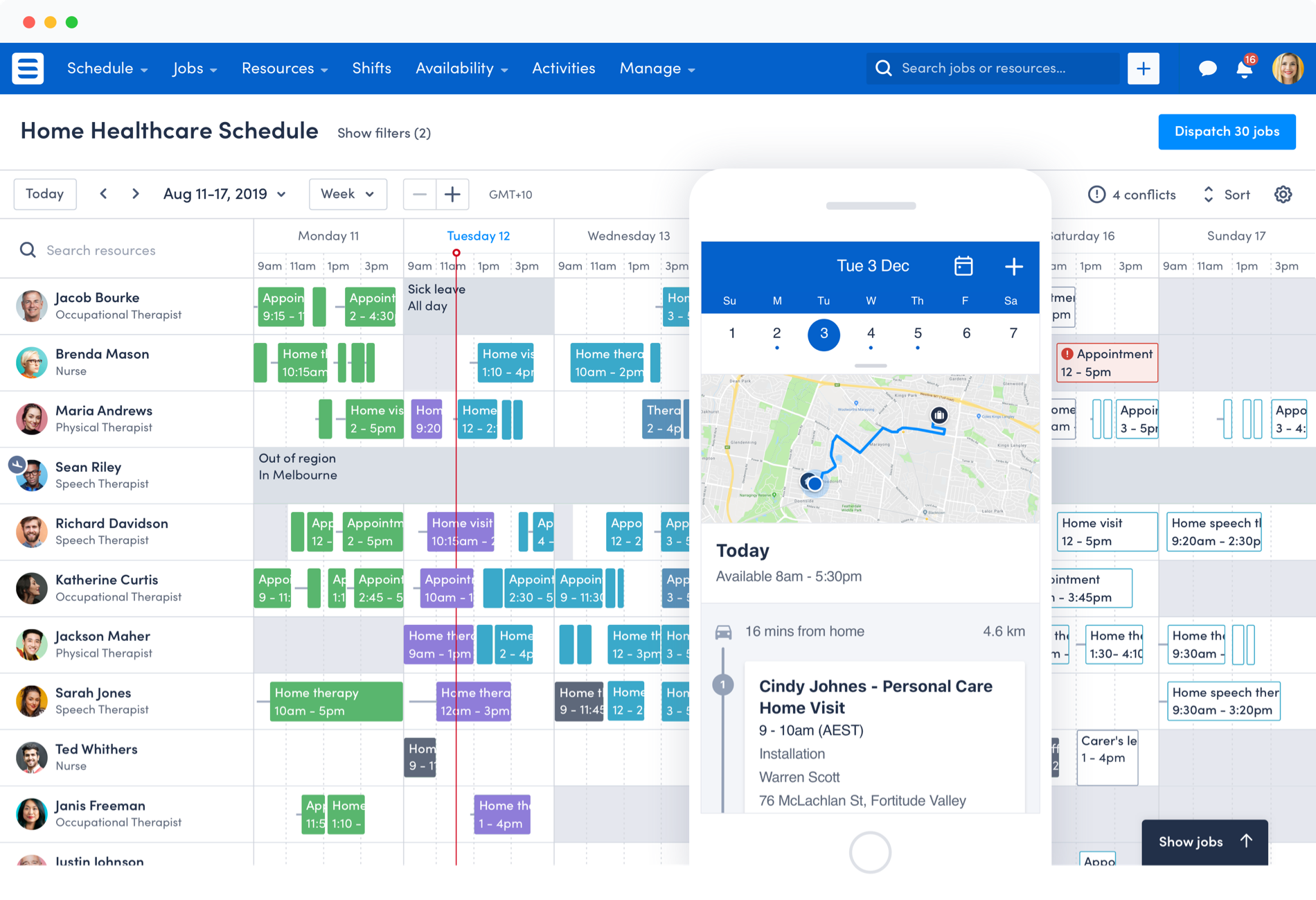 Skedulo Home Healthcare Schulding User Interface